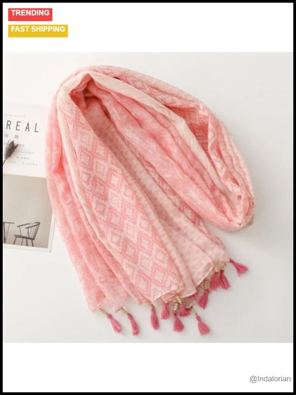 Boho Lightweight Pashmina Scarf Wrap with Fringed Beads for Travel